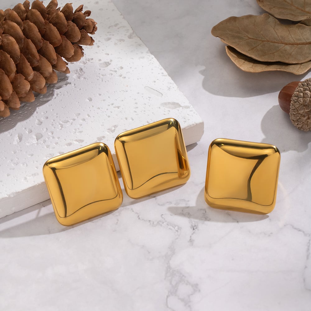 Solid Color Stainless Steel  Gold Color Earrings Set Picture3