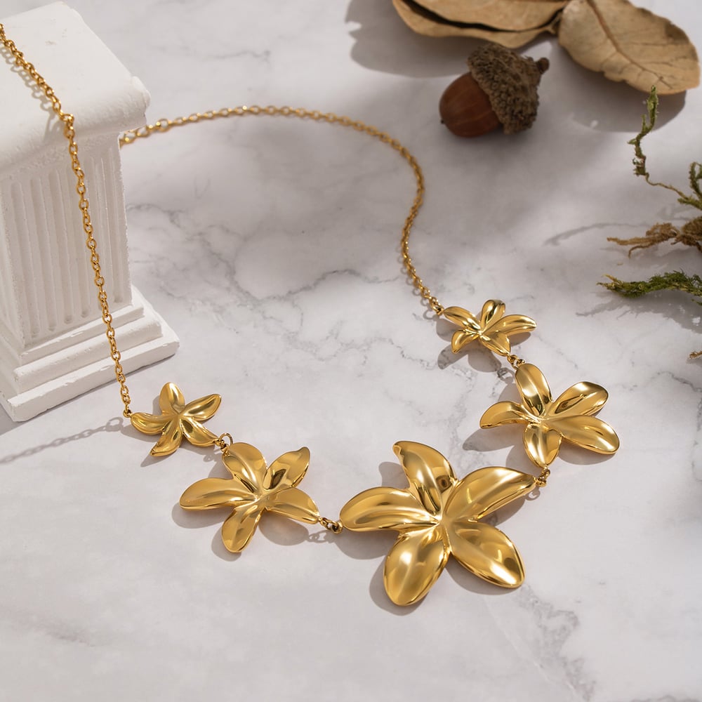 1 Piece Flower Stainless Steel Gold Color Pendant Necklace Picture2