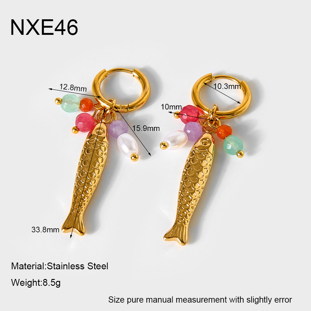 1 Paar Retro Fisch Edelstahl Gold Farbe Künstliche Perle Damen Tropfen Ohrringe