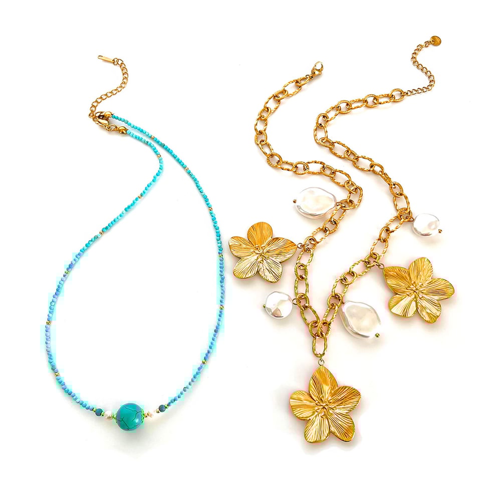 1 Piece Flower Stainless Steel Natural Stone Pendant Necklace