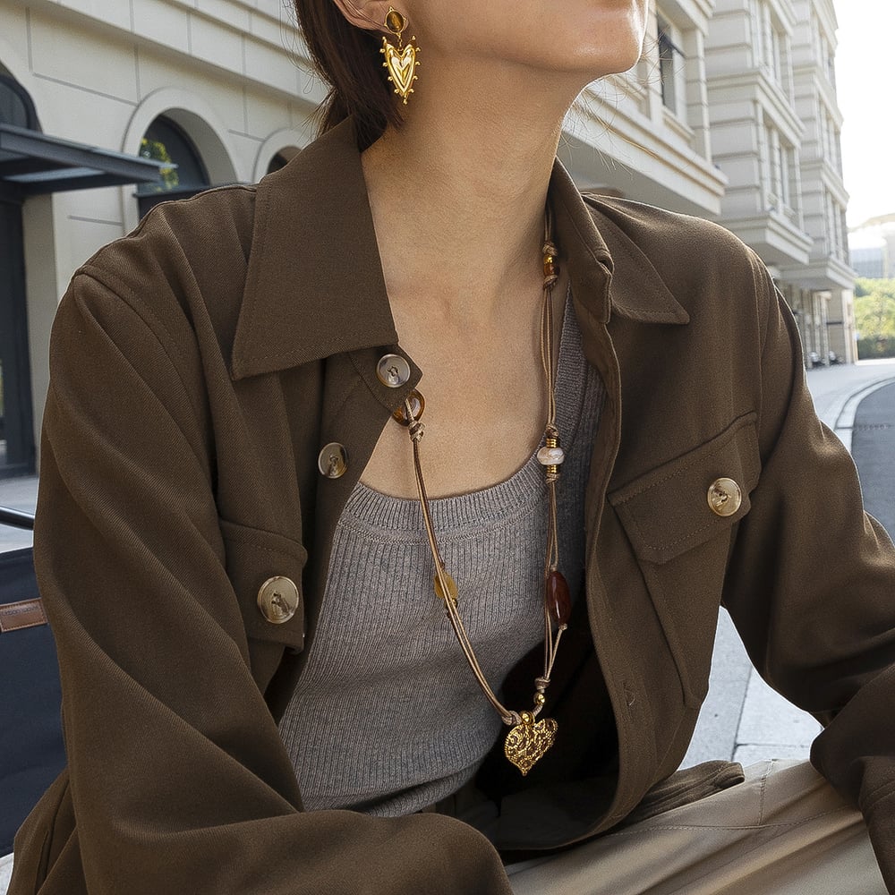 1 Parça Kalp Paslanmaz Çelik Akrilik Uzun Kolye h5Resim4