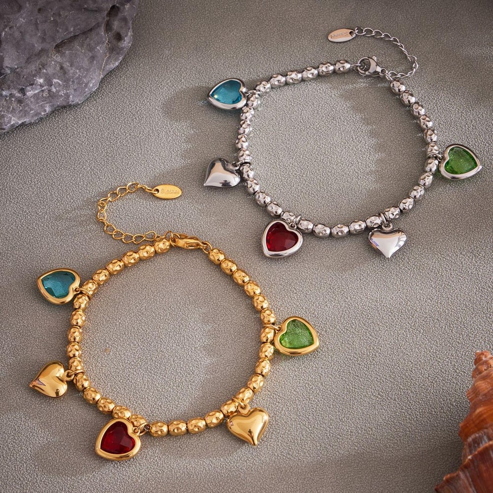 1 Stück luxuriöses Herz-Armband aus Edelstahl mit goldfarbenem Zirkonia für Damen Bild7
