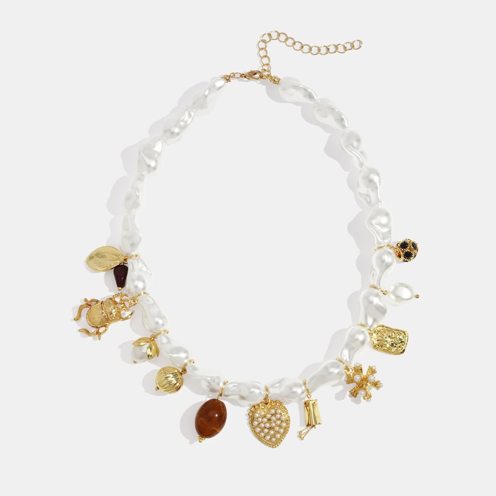 1 Piece Artificial Pearl Heart Pendant Necklace