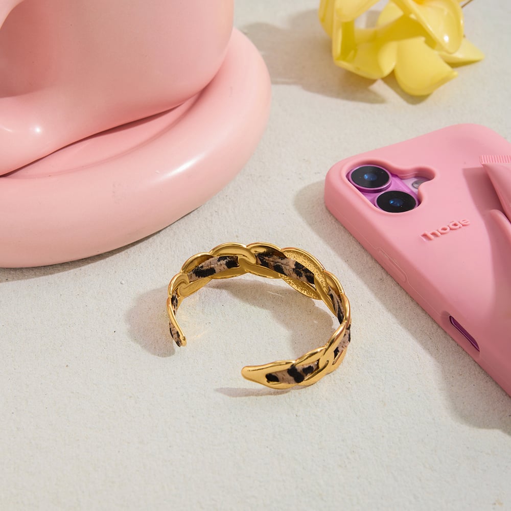 1 Piece Sexy Twist Leopard Print Stainless Steel Gold Color Women's Cuff Bracelets Picture5