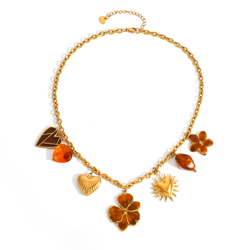 1 Stück Blume Herz Sonne Edelstahl Damen Anhänger Halsketten Bild5