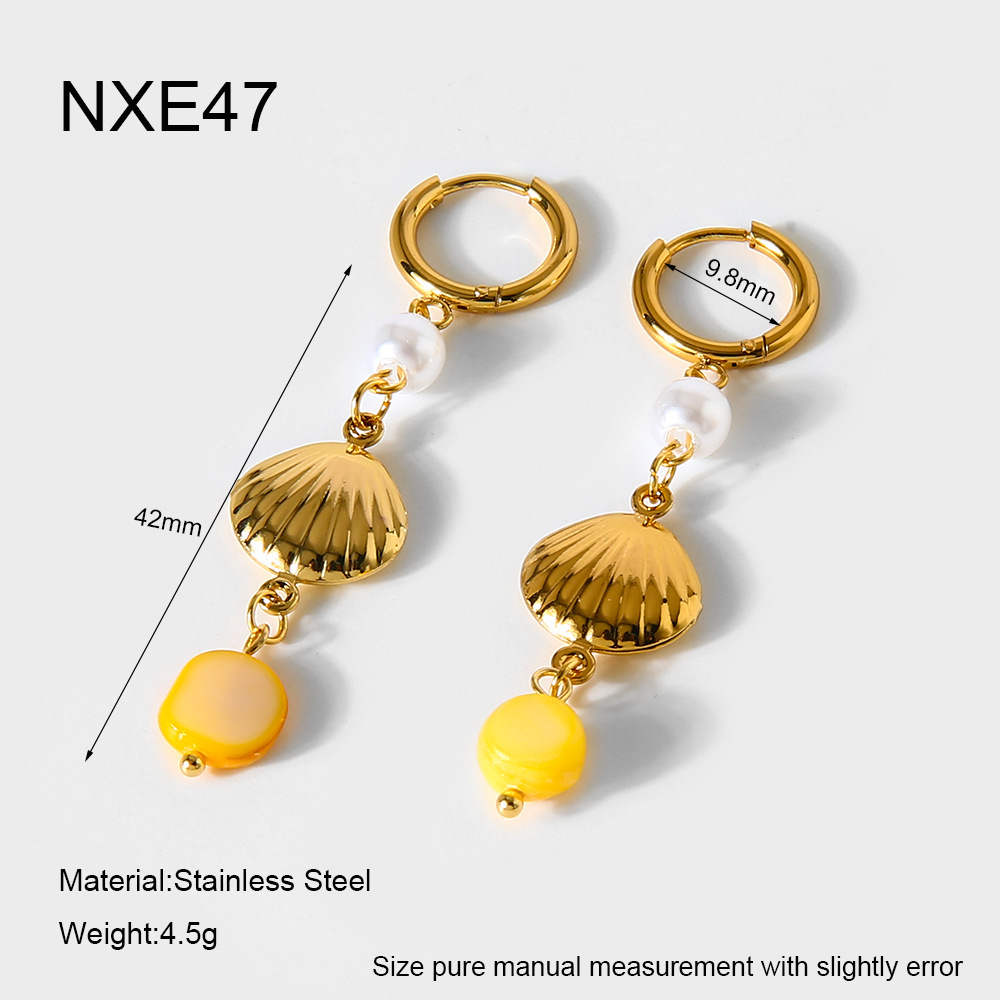 1 Pair  Bohemian Shell Stainless Steel  Gold Color  Women's Drop Earrings