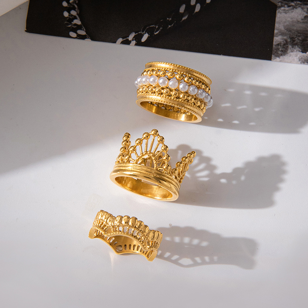 1 Piece Elegant Woven Lace Stainless Steel Gold Color Women's Gemstone Rings h5Picture6