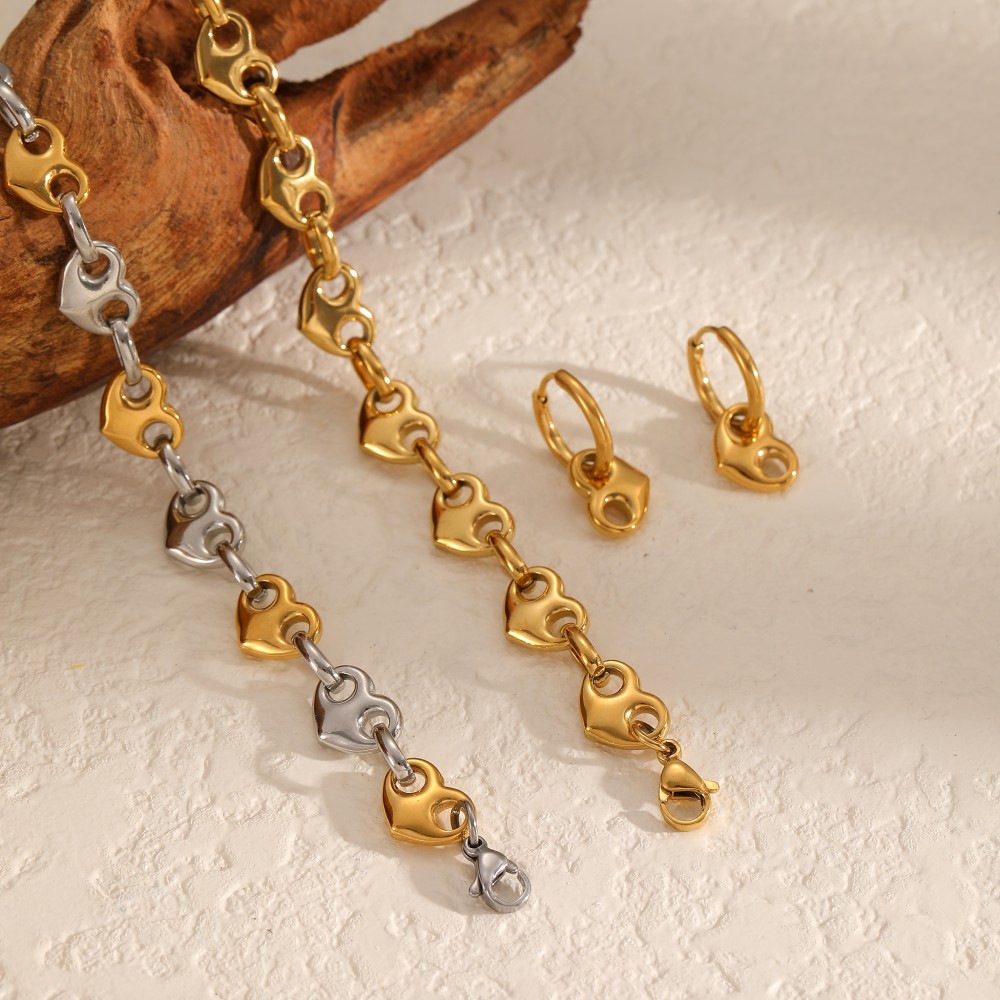 Classic Heart Stainless Steel Gold Color Bracelet Set Picture3