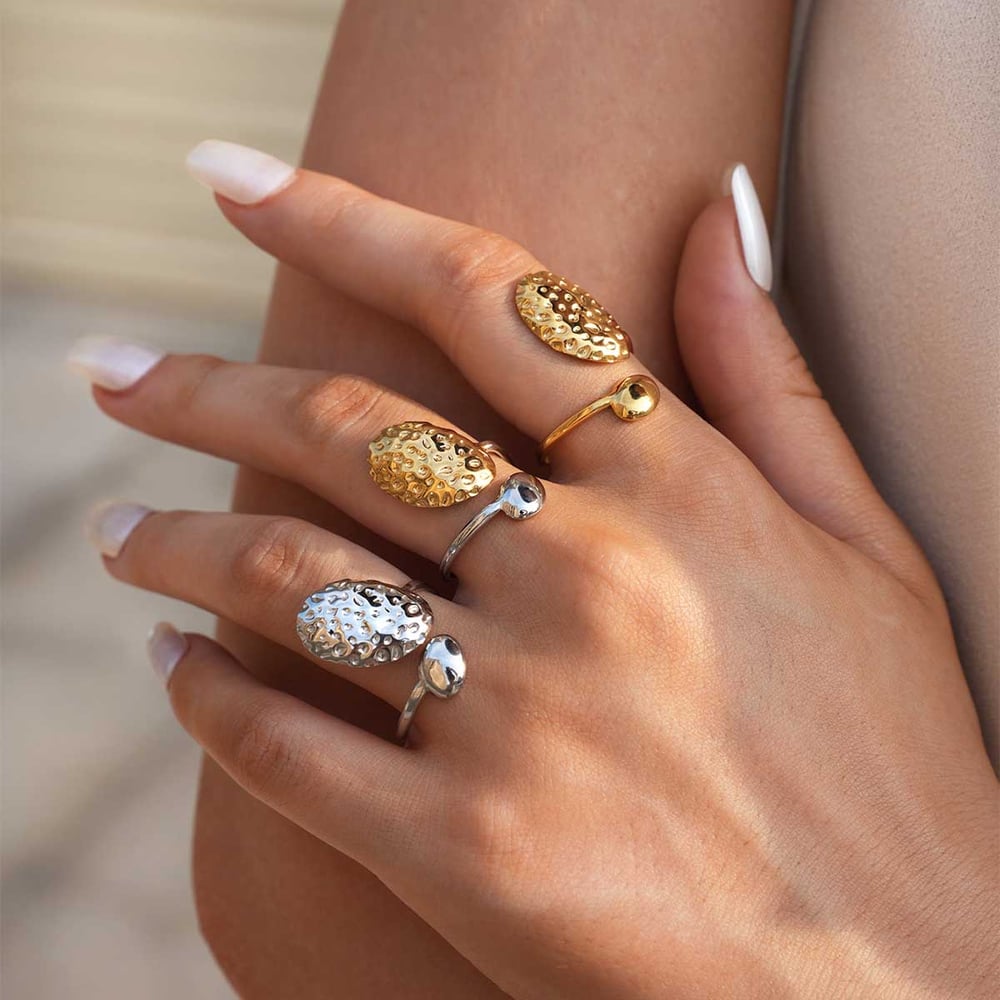 1 Piece Daily Hammer Pattern Stainless Steel Gold Color Statement Rings h5Picture4
