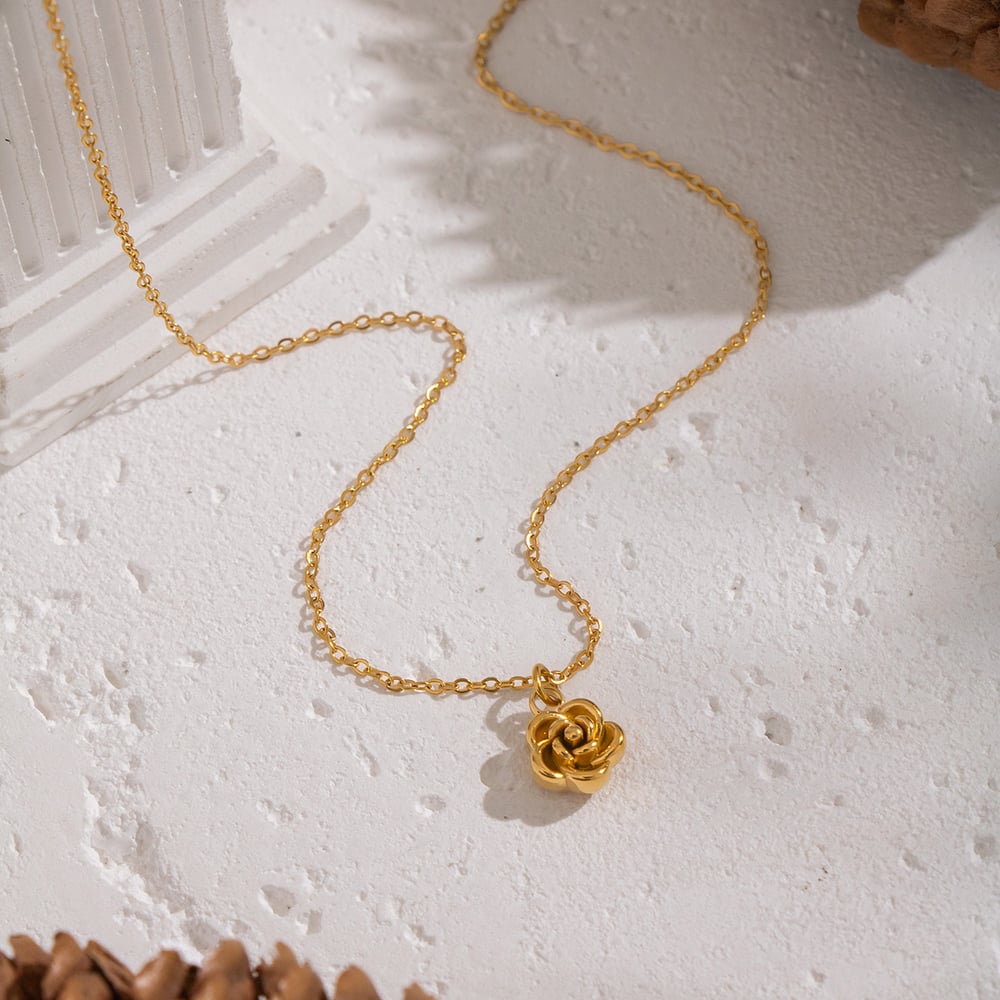 1 Piece Sweet Flower Stainless Steel Gold Color Pendant Necklace h5Picture2