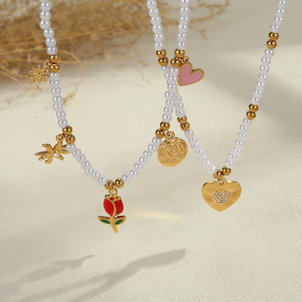 1 Piece Sweet Flower Heart Stainless Steel Women's Pendant Necklaces h5Picture2
