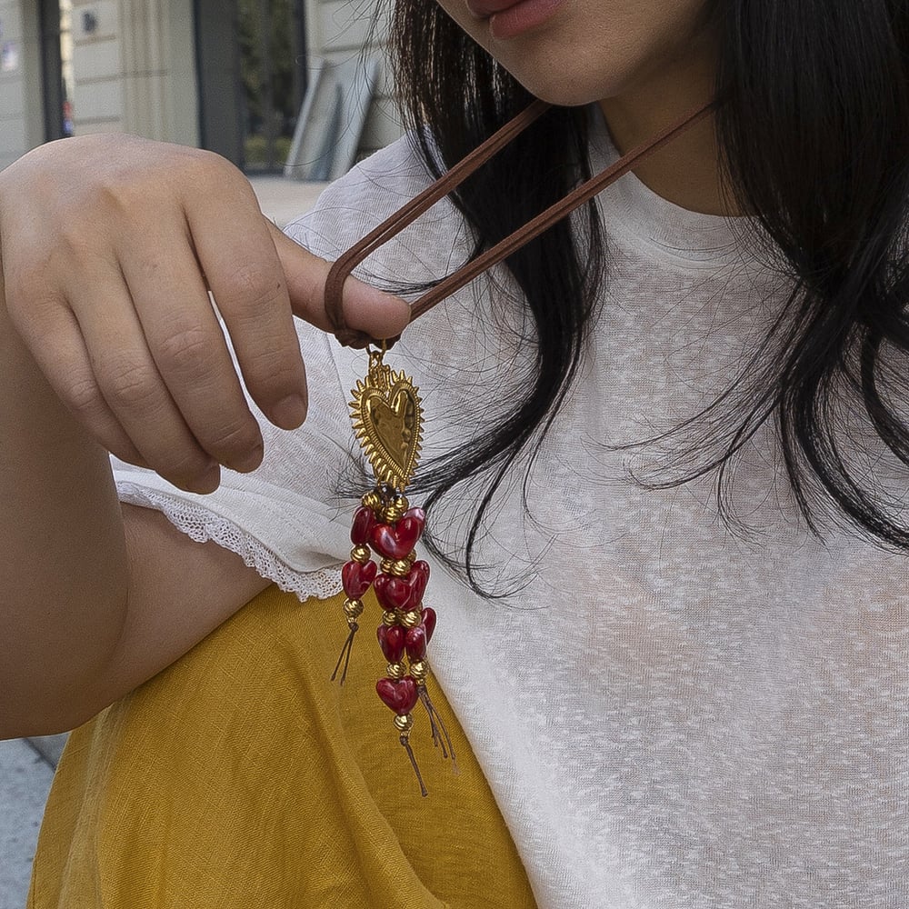 1 Parça Kalp Akrilik Altın Rengi Uzun Kolye h5Resim4