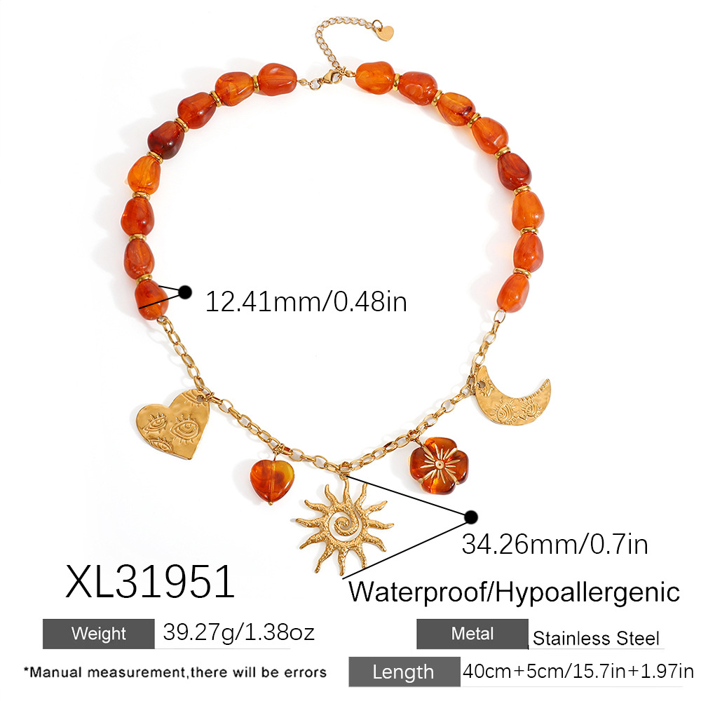 1 Stück ethnische DIY Blume Herz Sonne Edelstahl Damen Perlen Halsketten 