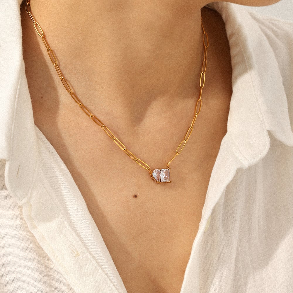 1 pezzo di collana con ciondolo da donna in acciaio inossidabile con zirconi di forma irregolare di lusso Immagine4