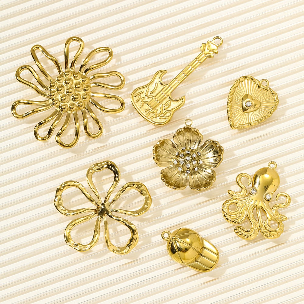 1 Piece Gorgeous Flower Stainless Steel Gold Color Women's Pendants h5Picture5