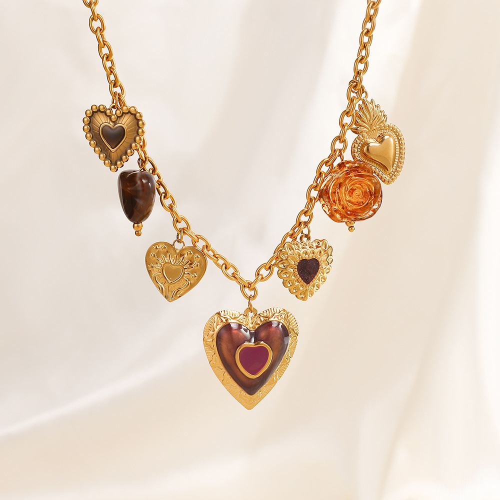 1 Stück romantische DIY Blume Herz Edelstahl Damen Anhänger Halsketten Bild2