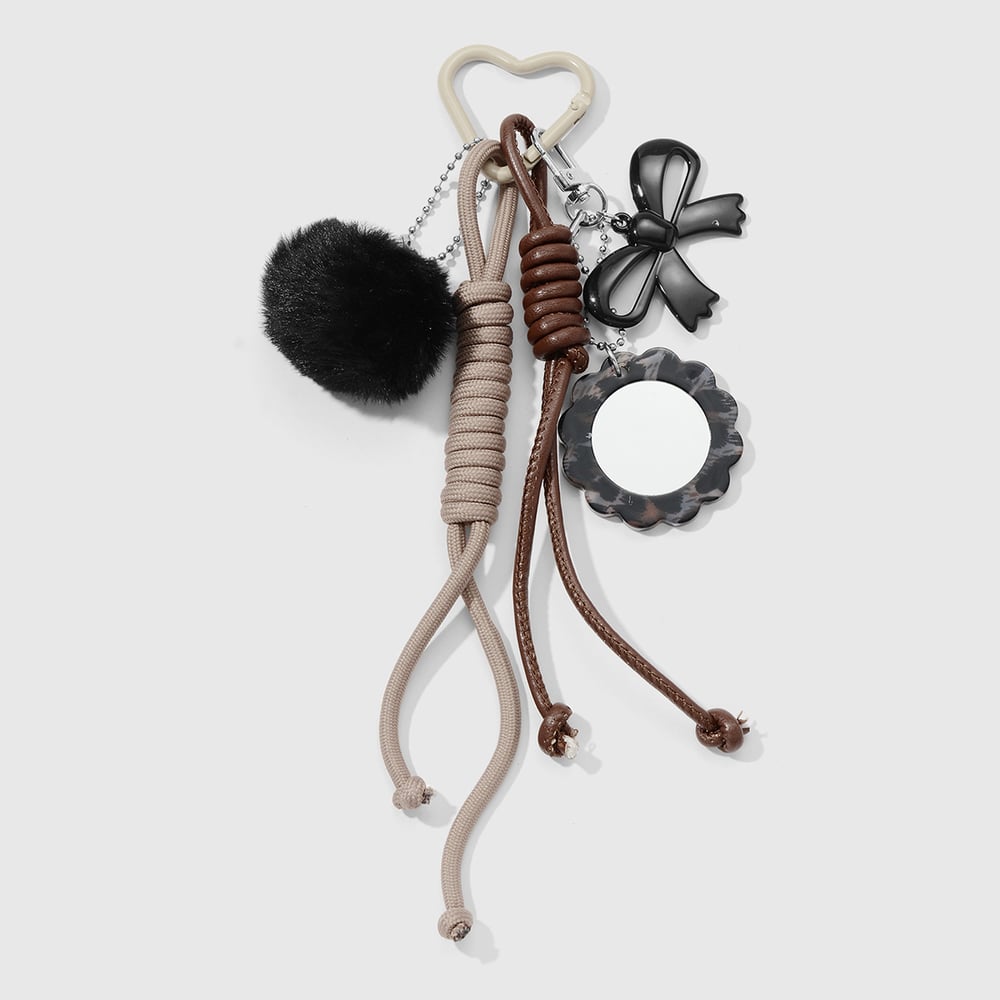 1 Piece Bow Knot Black Plush Ball Bag Charm 