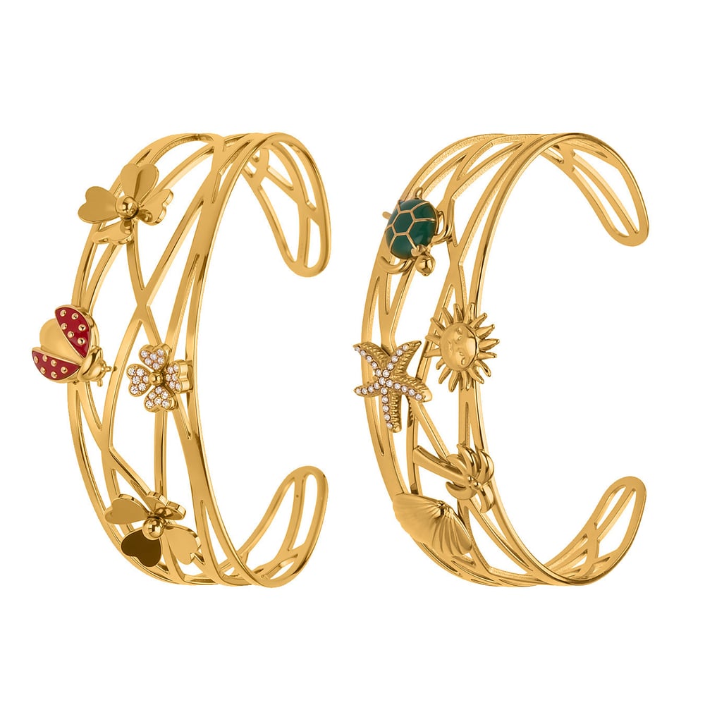 1 Piece Luxurious Ladybird Stainless Steel Gold Color Zircon Women's Cuff Bracelets Picture5