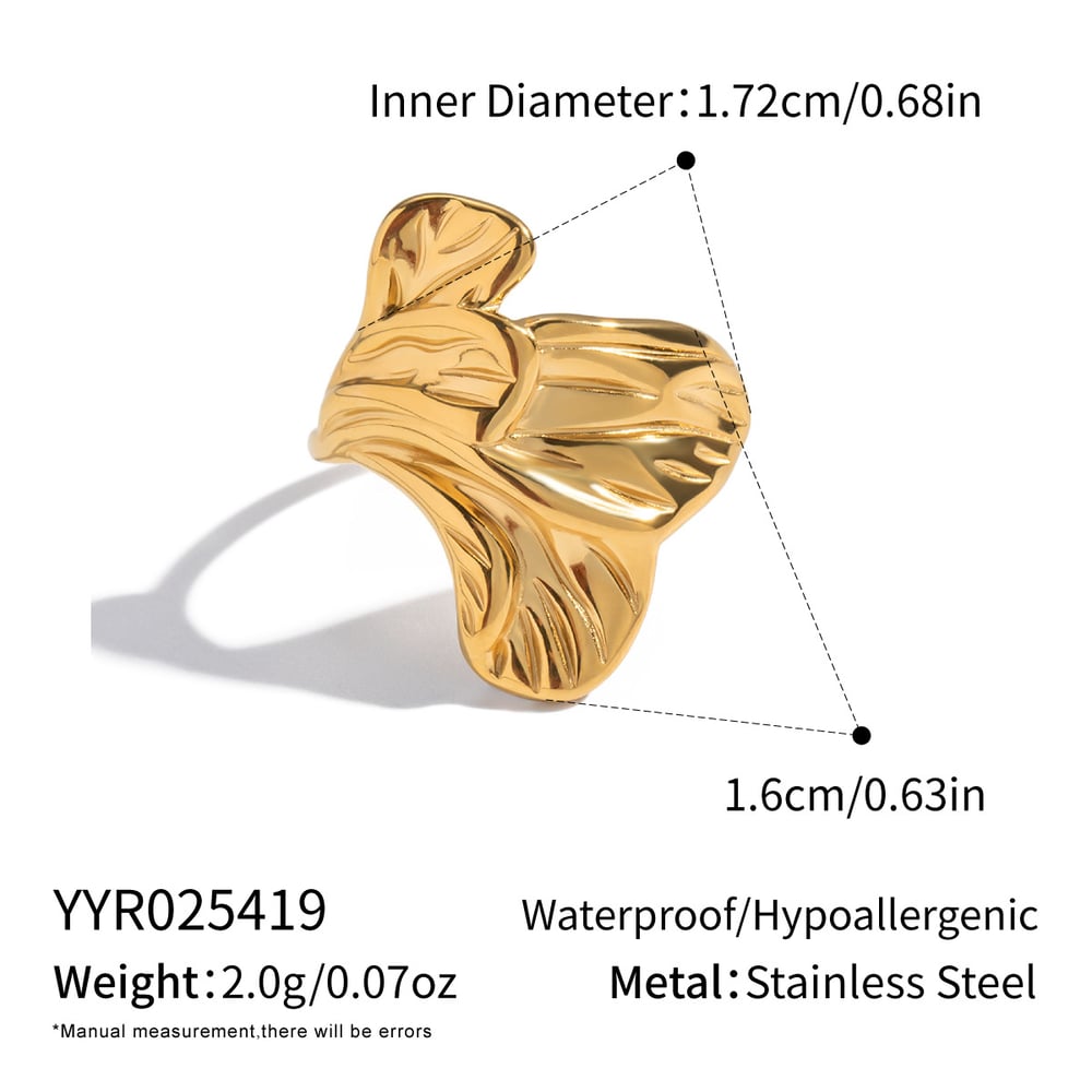 1 Piece Flower Stainless Steel  Gold Color  Statement Ring