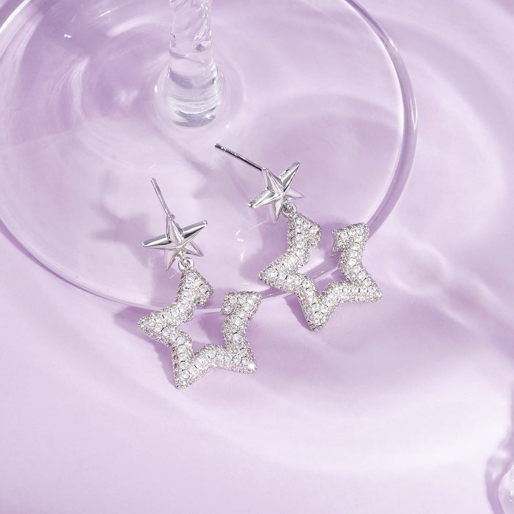 1 Pair Festive Series Star Copper Drop Earrings Picture2