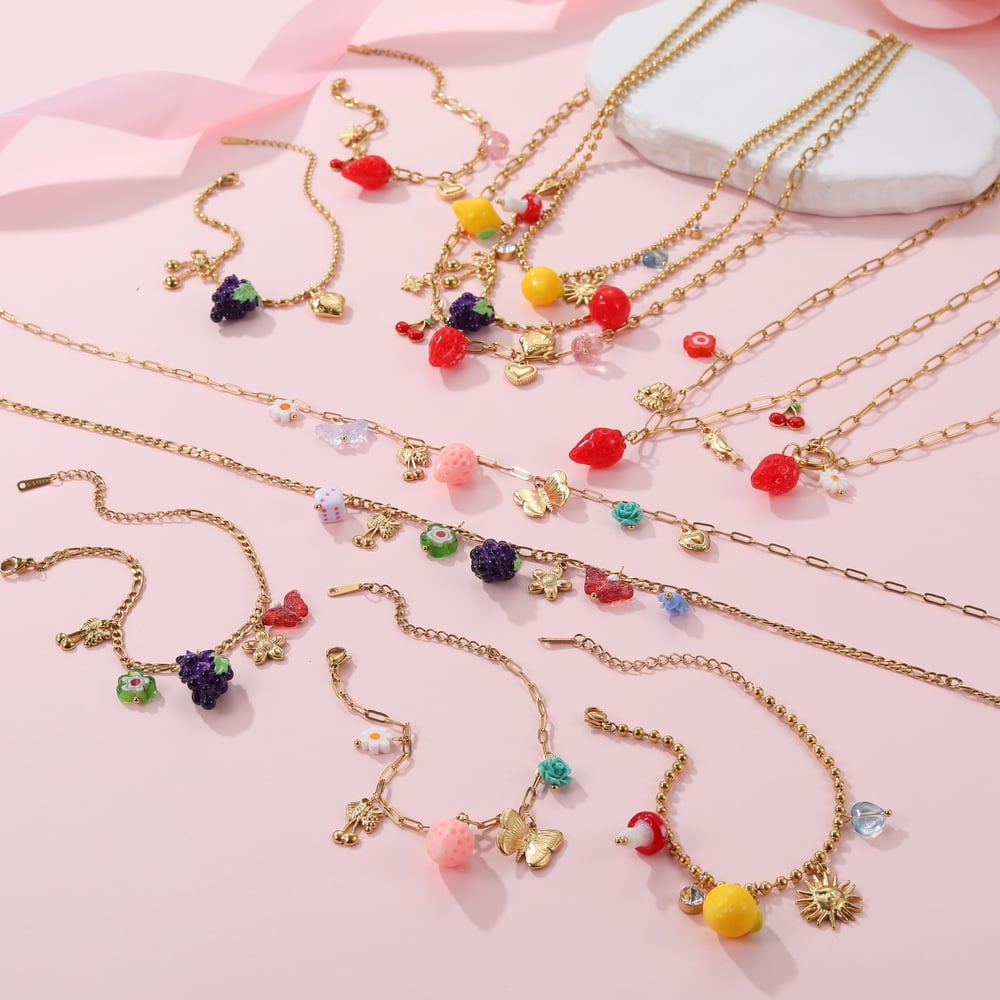 Romantic Flower Sun Cartoon Strawberry Stainless Steel Women's Jewelry Sets h5Picture3