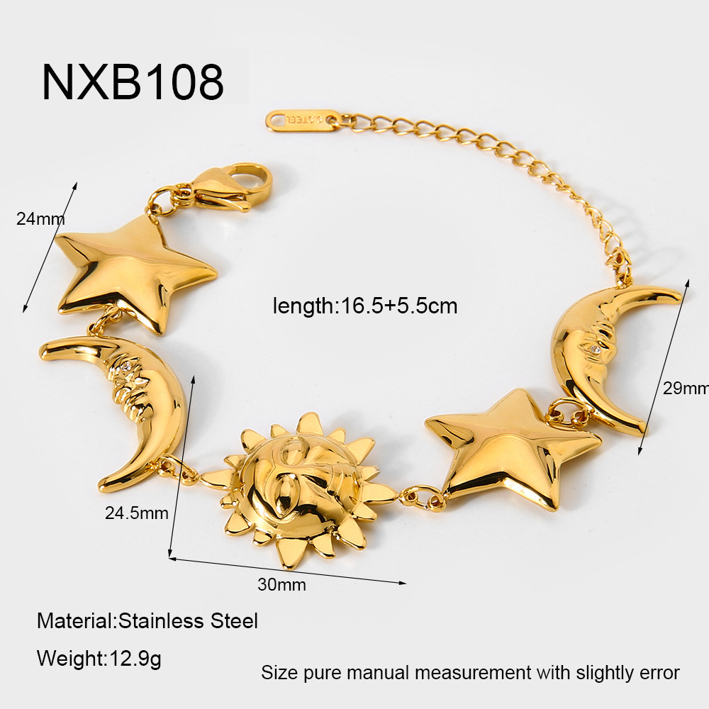 1 Piece Classic  Sun Moon Stainless Steel   Gold Color  Women's Chain Bracelets
