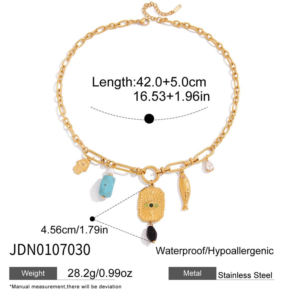 1 Piece Gorgeous Devil's Eye Stainless Steel Gold Color Natural Stone Women's Pendant Necklaces h5Picture2