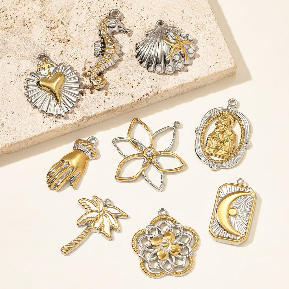 1 Piece Flower Mixed Gold Color And Silver Colors Stainless Steel Women's Pendants Picture3