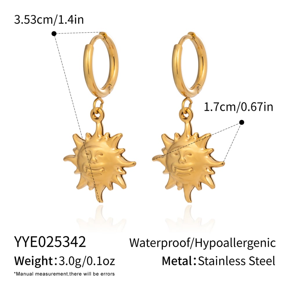 1 Pair Sun Smiling Face Stainless Steel  Gold Color  Drop Earrings 