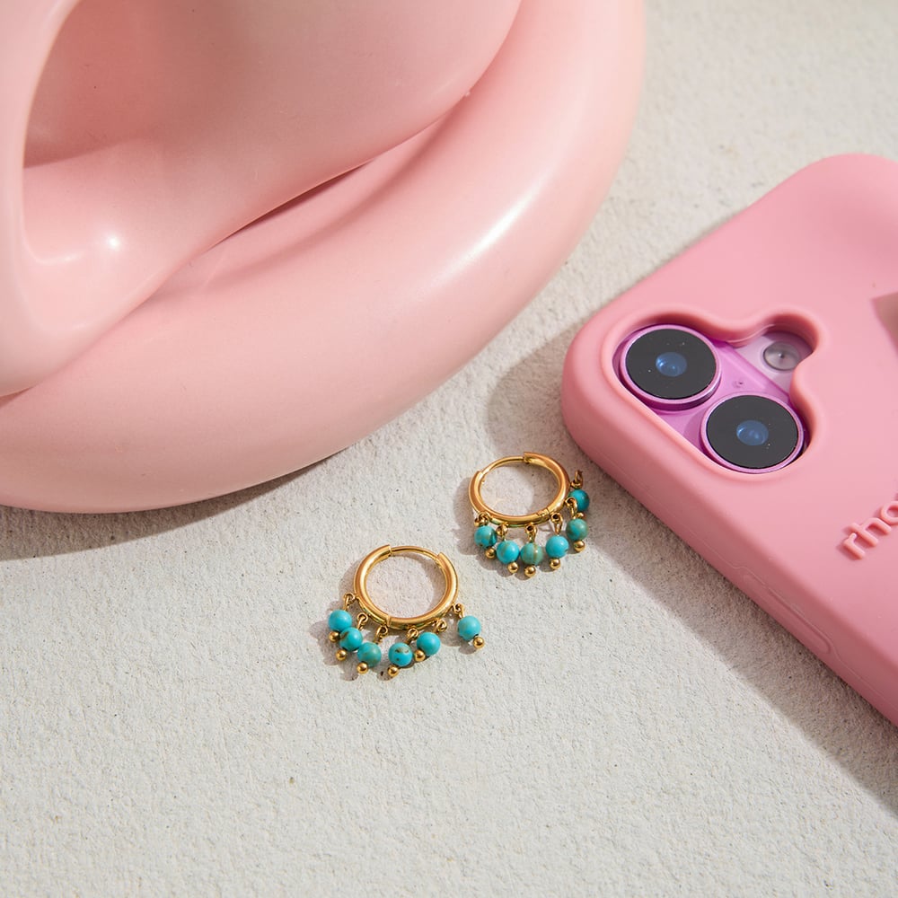 1 Pair Elegant Circle Calaite Stainless Steel Gold Color Women's Hoop Earrings h5Picture5