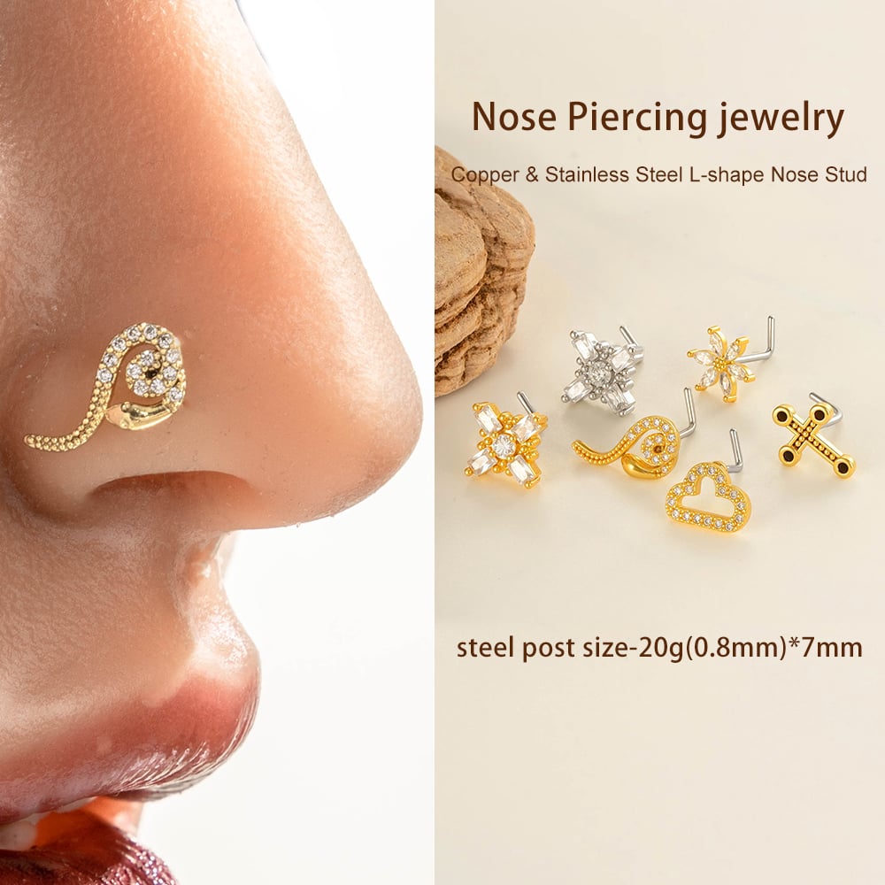 1 Piece Copper Gold Color Zircon Nose Stud Picture4