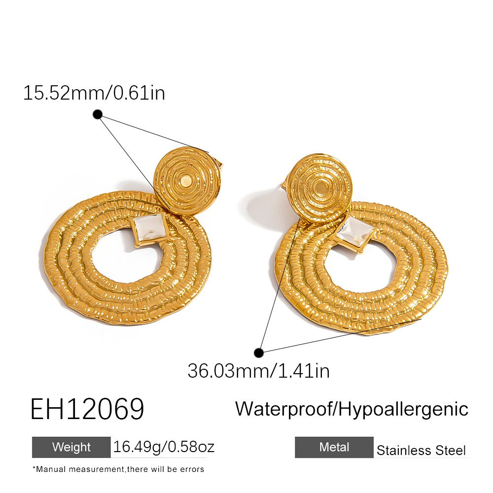 1 Pair Punk Circle Stainless Steel Gold Color Drop Earrings