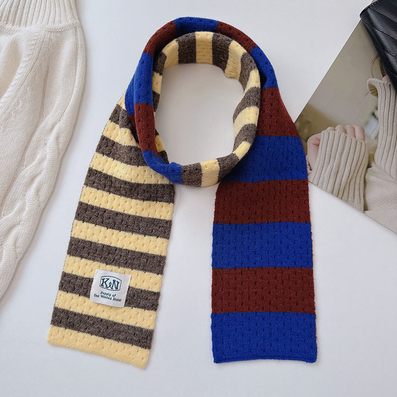 1 Piece Color-blocking Striped Knitted Scarf 