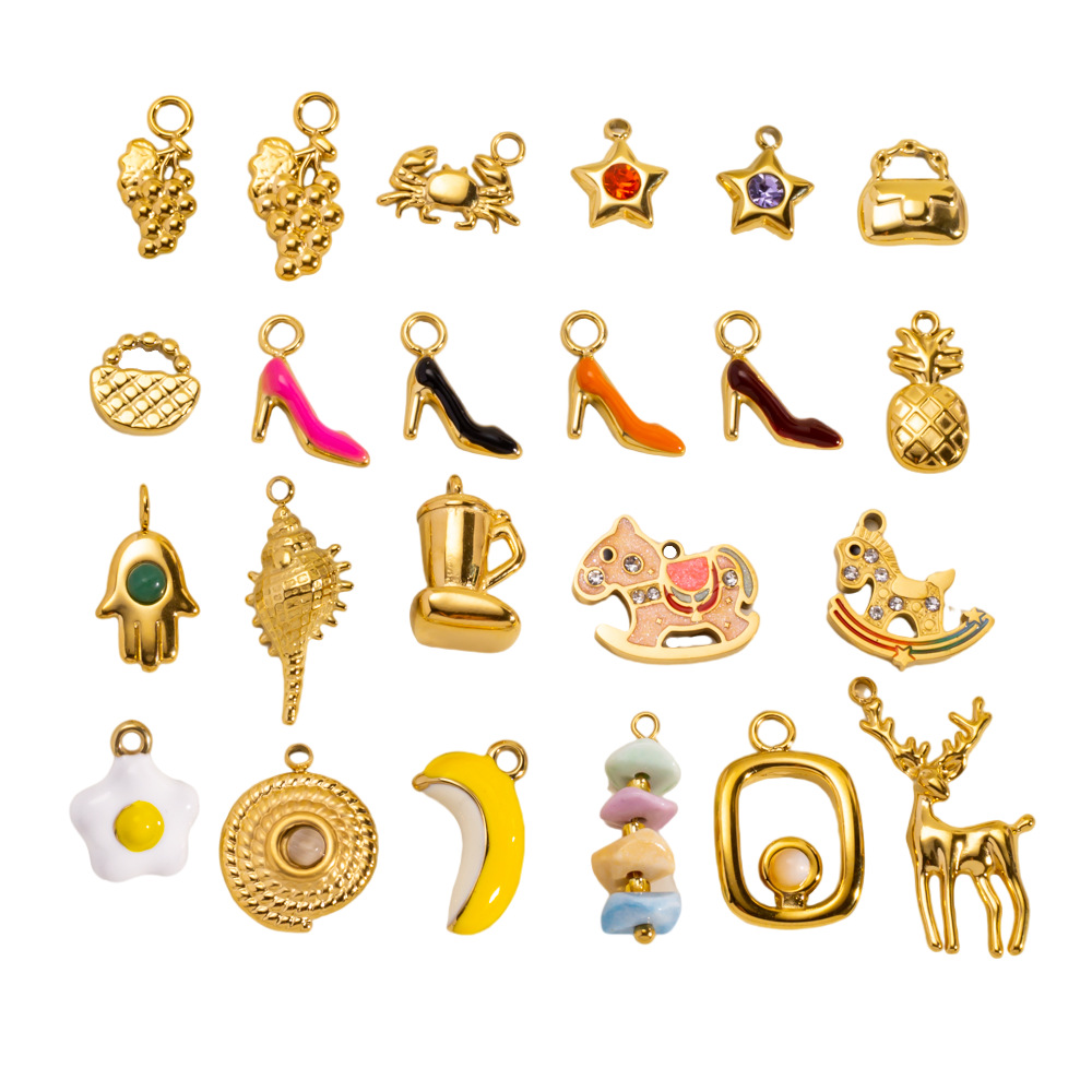 1 Piece DIY Cute High Heels Fruit Stainless Steel  Gold Color  Women's Pendants Picture5