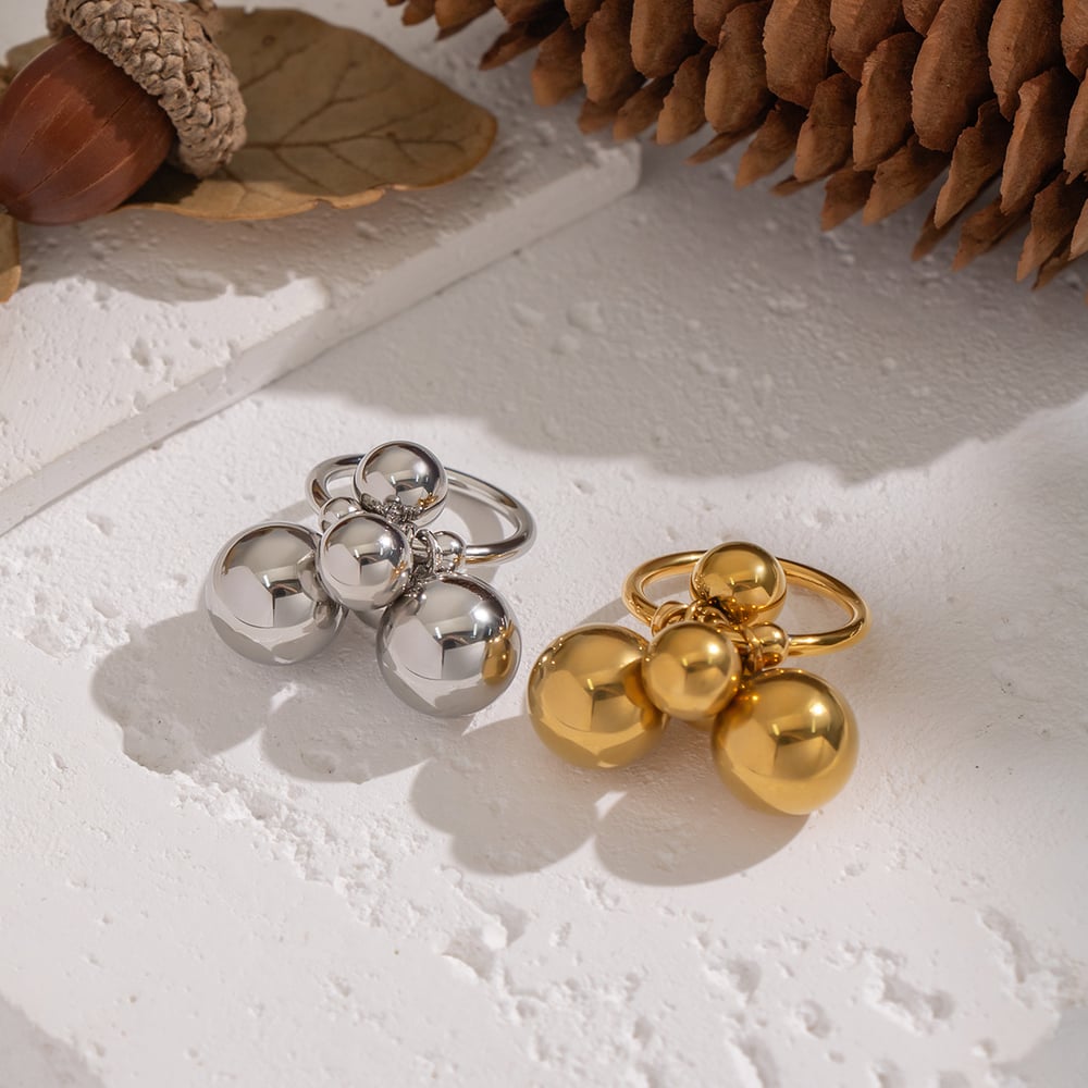 1 Piece Beads Stainless Steel Gold Color Statement Ring Picture3