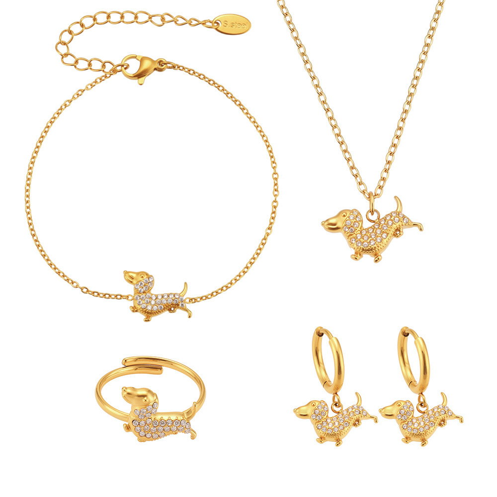 Niedlicher Dackel Edelstahl Gold Farbe Zirkon Damen Schmuck Sets Bild7