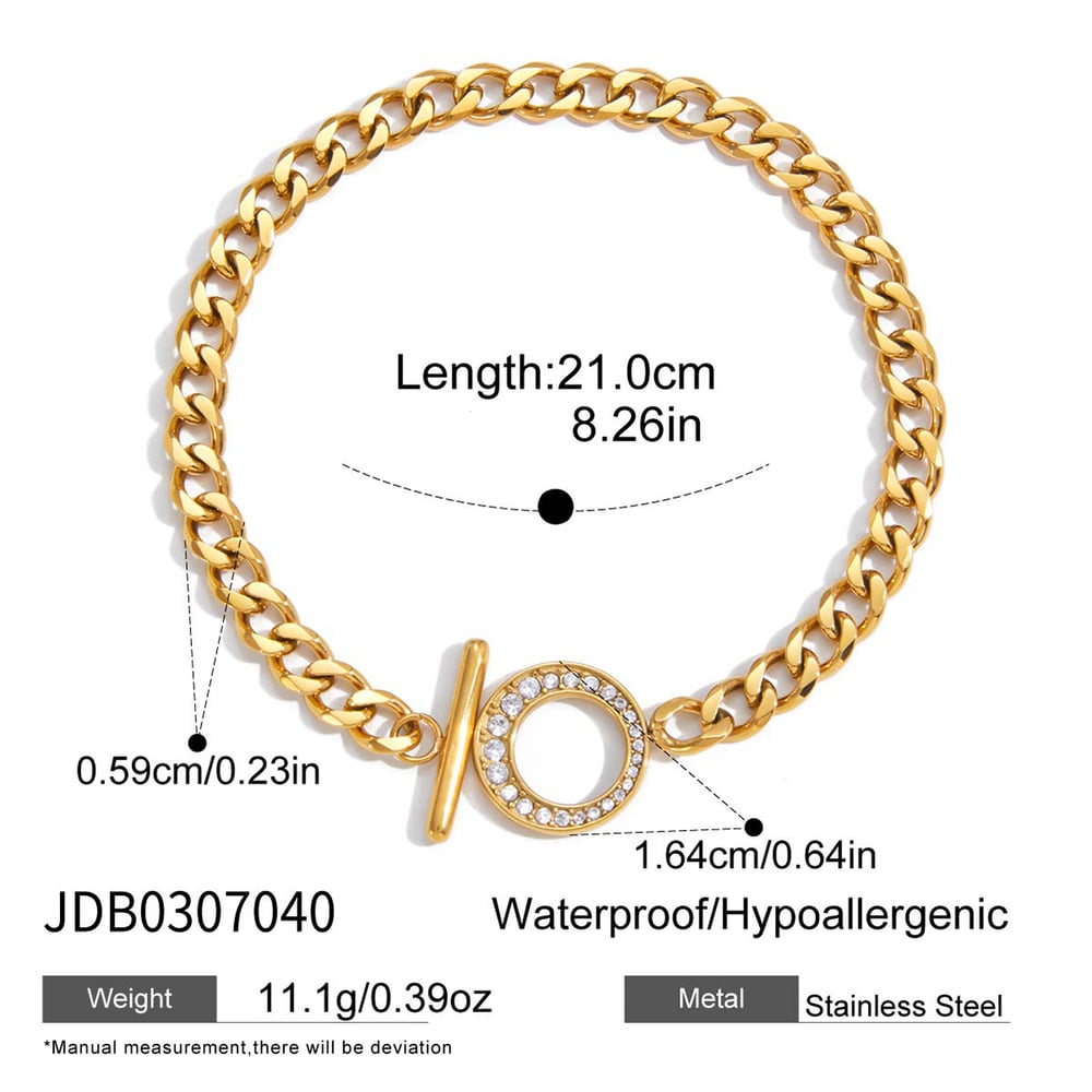1 pulsera de cadena de acero inoxidable color dorado con circonita OT de lujo para mujer Imagen2