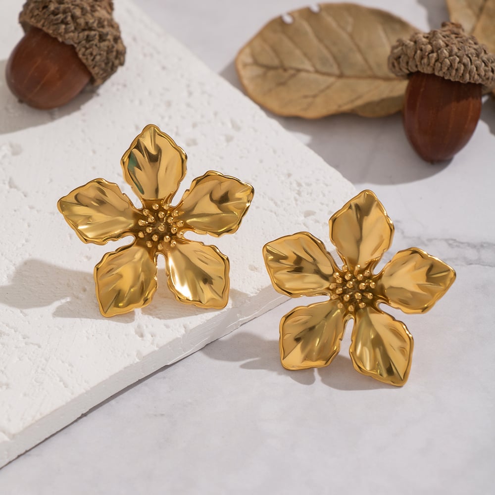 1 Pair Flower Stainless Steel Gold Color  Stud Earrings Picture4