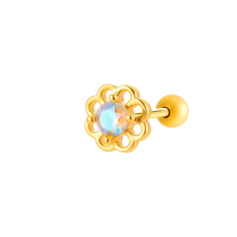 1 Piece Flower Copper Gold Color Zircon Piercing Earring
