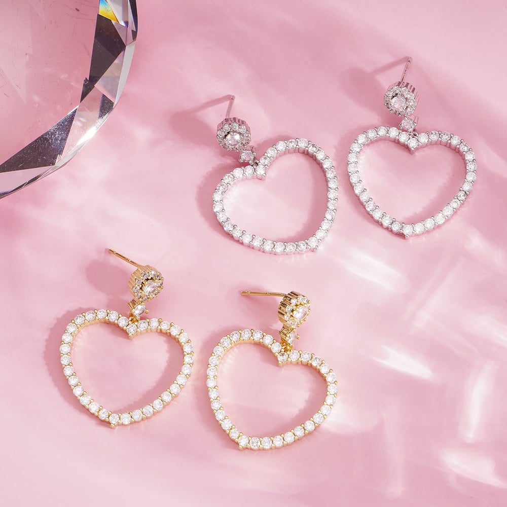 1 Pair Festive Series Sweet Heart Copper Drop Earrings Picture3