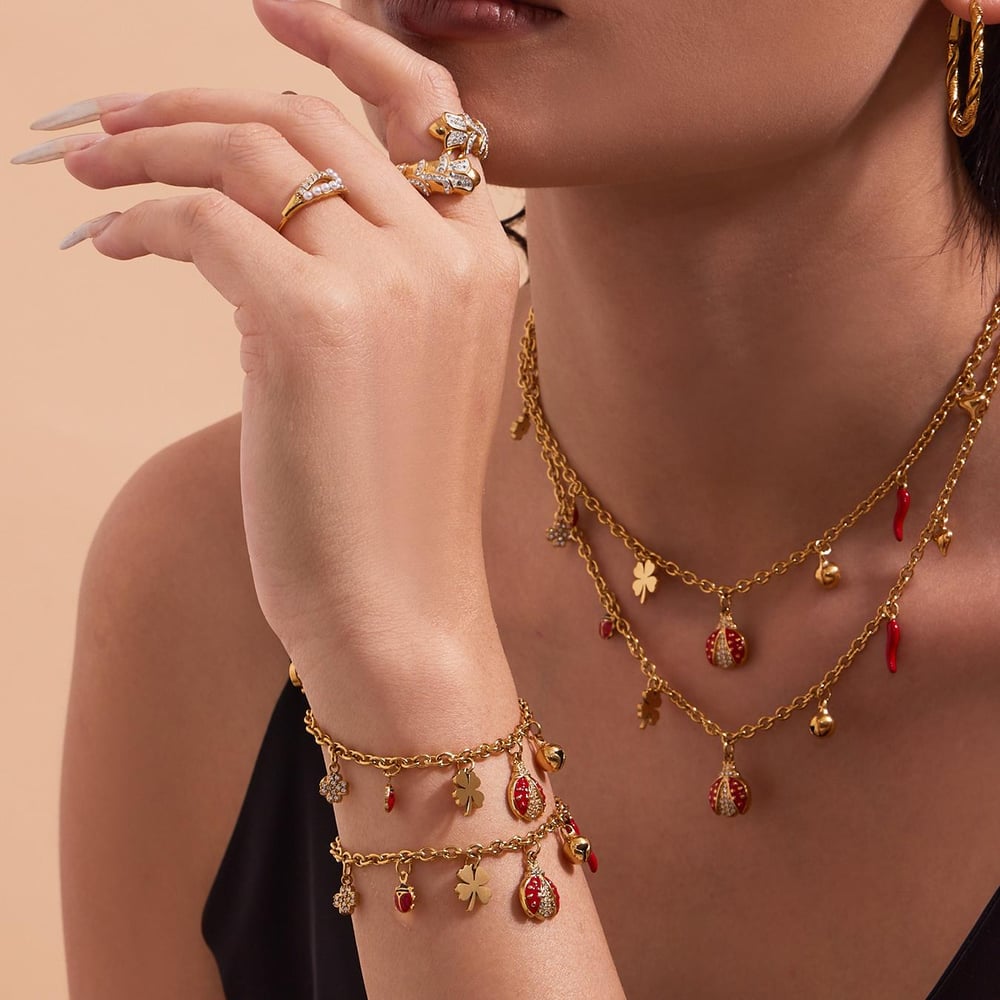 Classic Beetle&Clover Stainless Steel Gold Color Zircon Women's Jewelry Sets Picture2