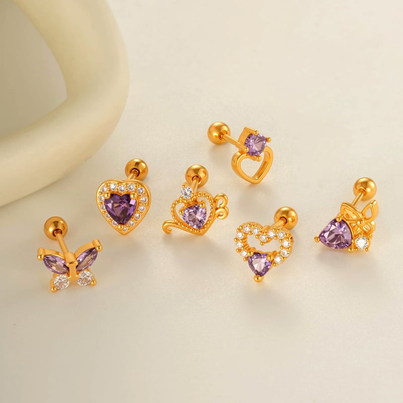 1 Stück Lila Schmetterling Kupfer Gold Farbe Zirkon Damen Piercing Ohrringe Bild4