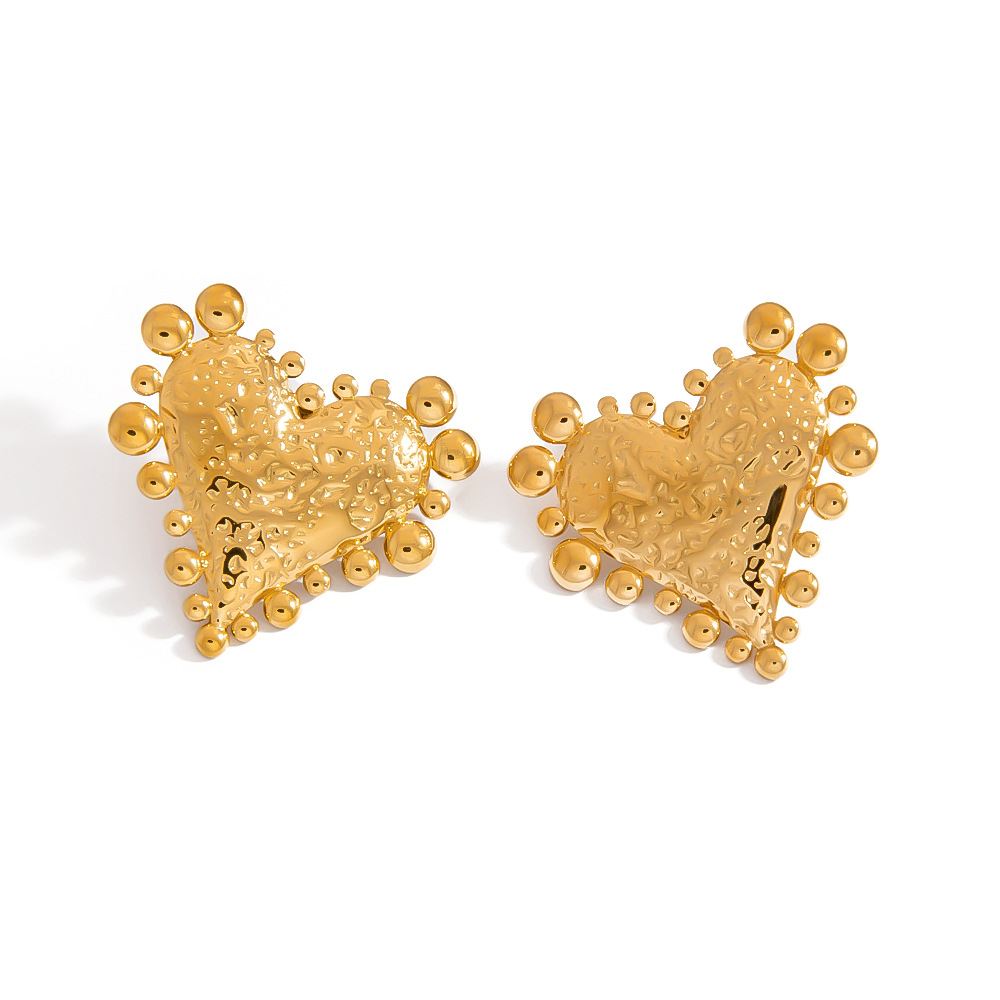 1 Pair Punk Heart Stainless Steel Gold Color Stud Earrings h5Picture5