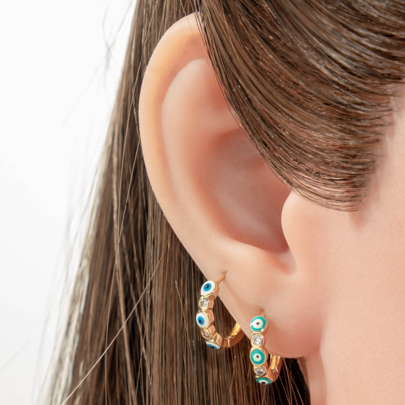 1 Stück Creolen mit Augenmuster, Kupfer, Goldfarbe, Zirkonia, für Damen Bild5