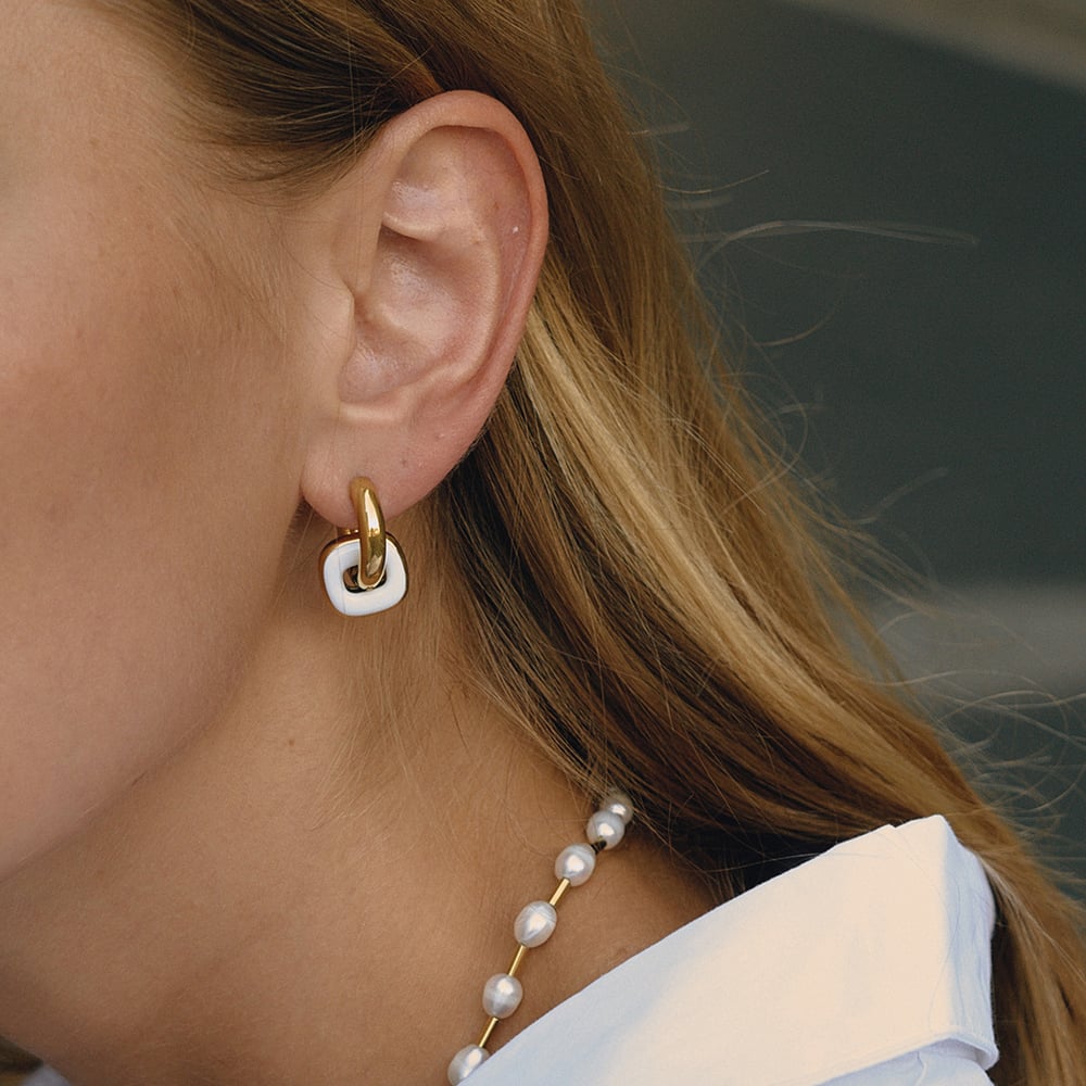 1 Pair Vintage Rectangle Stainless Steel Gold Color Women's Hoop Earrings h5Picture5