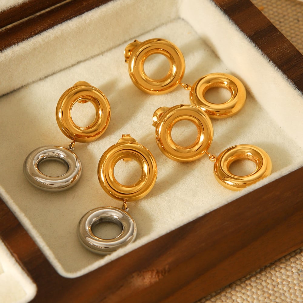 1 Pair Circle Mixed Color Stainless Steel Drop Earrings Picture3