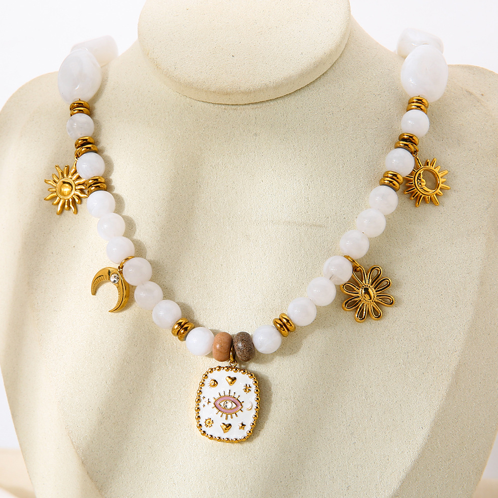 1 Piece Retro Devil's Eye Sun Beads Acrylic Gold Color Women's Pendant Necklaces h5Picture3