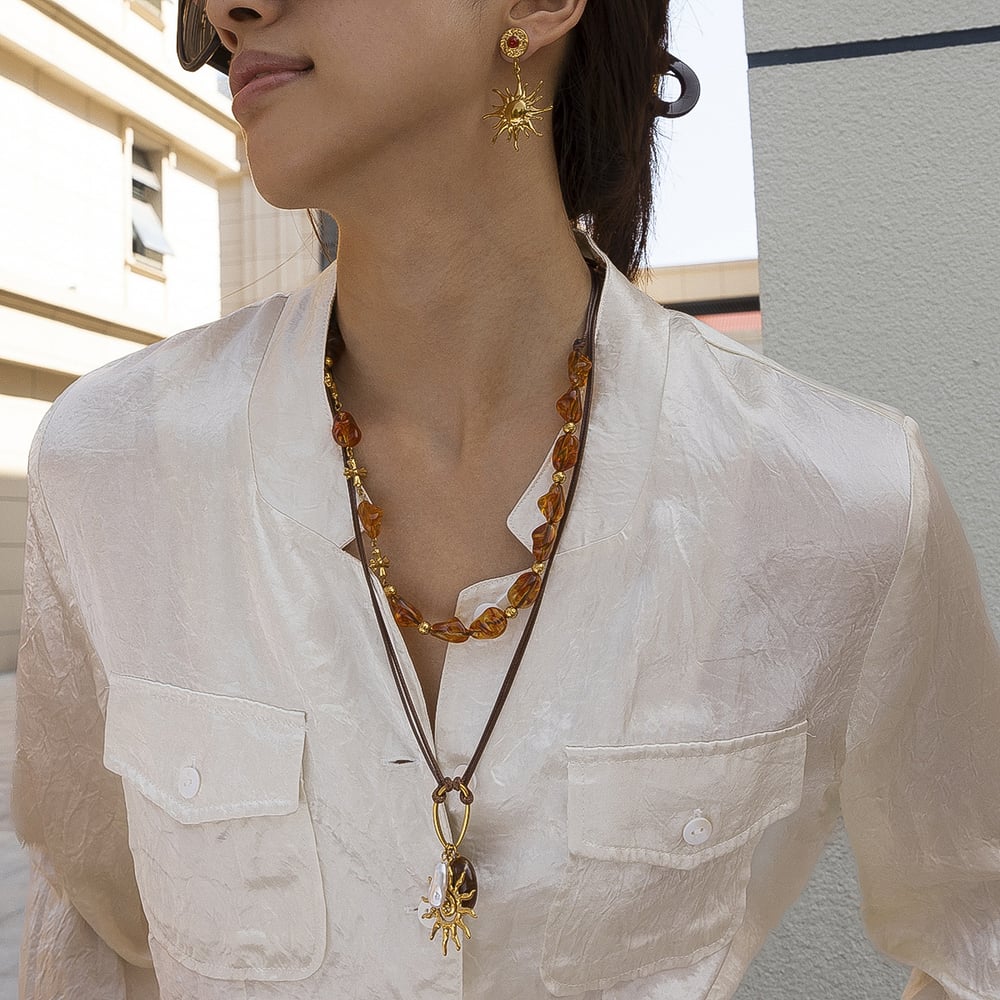 Cross Stainless Steel Gold Color Acrylic Beaded Necklace h5Picture2