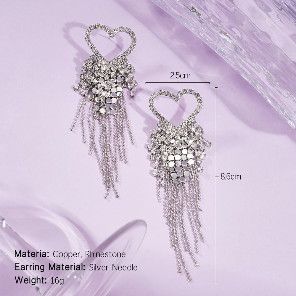 1 Pair Festive Series Heart Tassel Copper Dangle Earrings