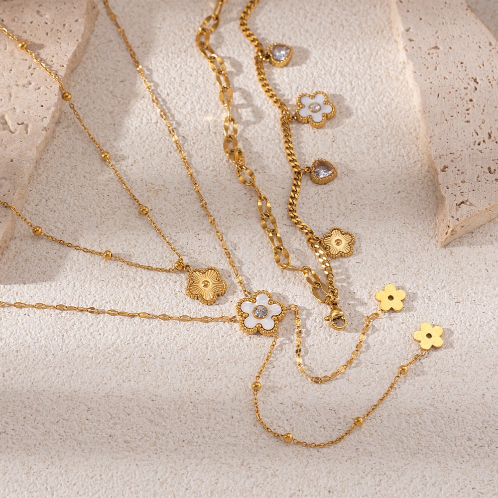 Flower Shape Stainless Steel Gold Color Necklaces Set h5Picture2